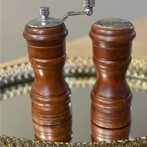 Vintage wooden salt shaker and pepper mill set